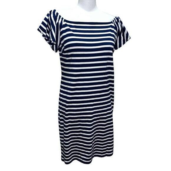 Ralph Lauren Womens Navy & White Striped Off-Shoulder Dress M - Picture 7 of 14